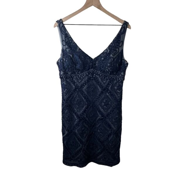 Adrianna Papell Womens Blue Crocheted V Neck Sleeveless Sheath Dress 12 - Picture 1 of 6